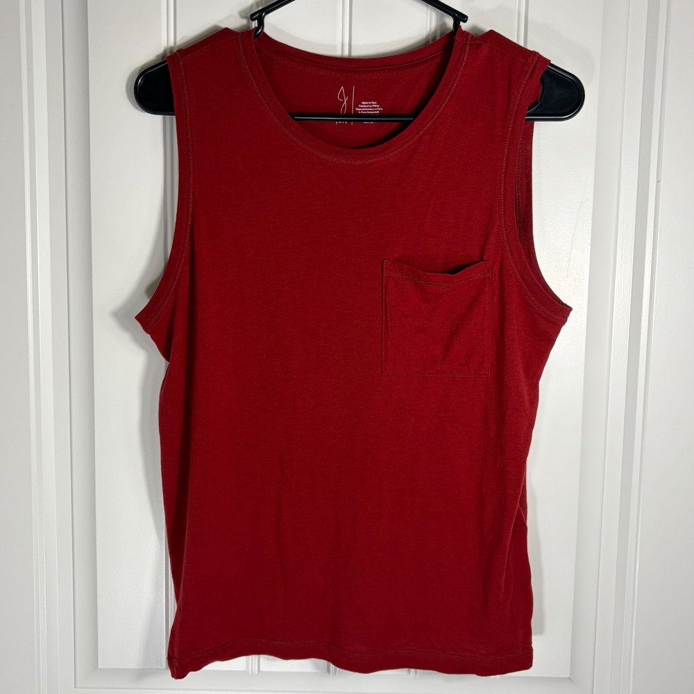 Joie Womens Red Sleeveless Pocket Tank Top Crew Neck Cotton Rayon Blend Medium